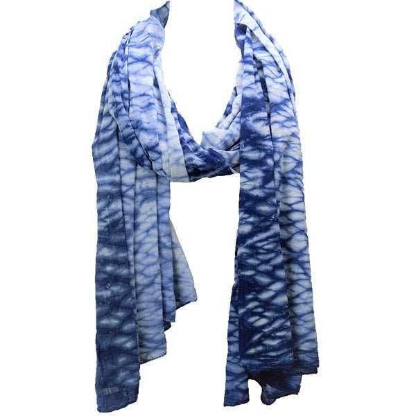 Ripple Indigo Dyed Long Scarf - Drakoi Marketplace