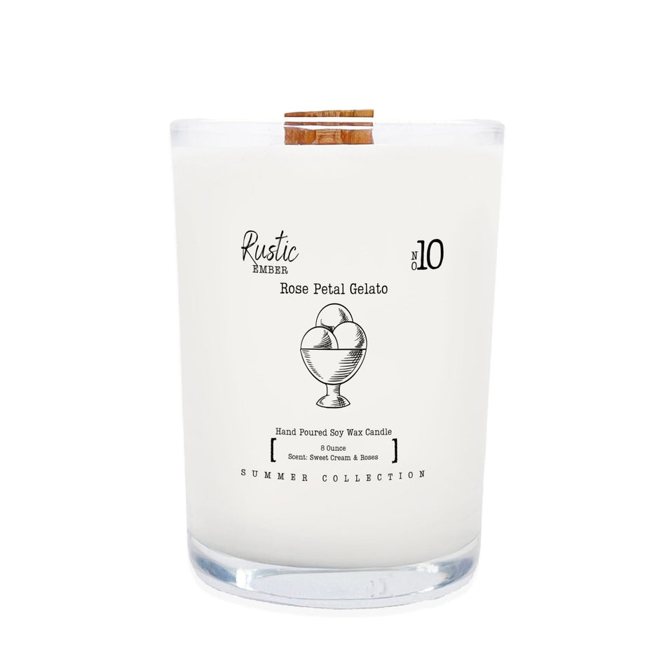 Rose Petal Gelato | 8 Ounce Candle | Rustic Ember - Drakoi Marketplace