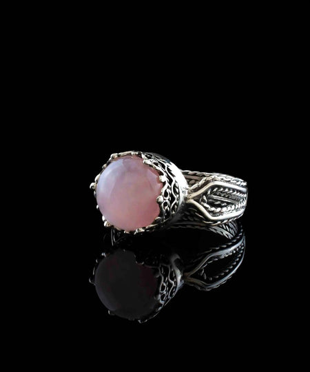 Rose Quartz Gemstone Filigree Art Women Sterling Silver Cocktail Ring - Drakoi Marketplace