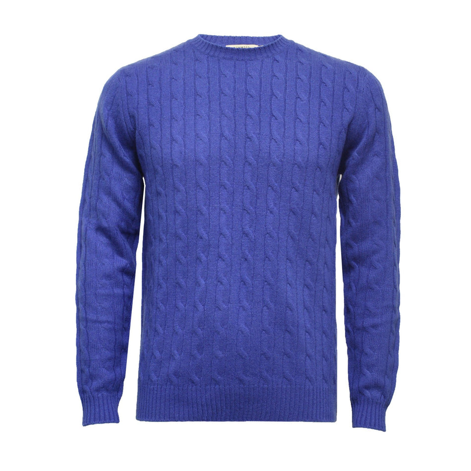 Royal Blue Cashmere Crew Neck Cable Sweater - Drakoi Marketplace