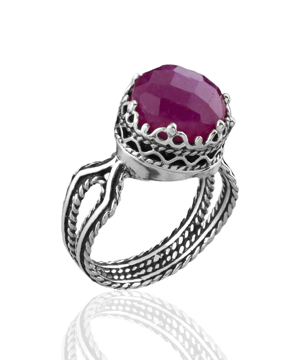 Ruby Corundum Gemstone Filigree Art Women Sterling Silver Cocktail Ring - Drakoi Marketplace