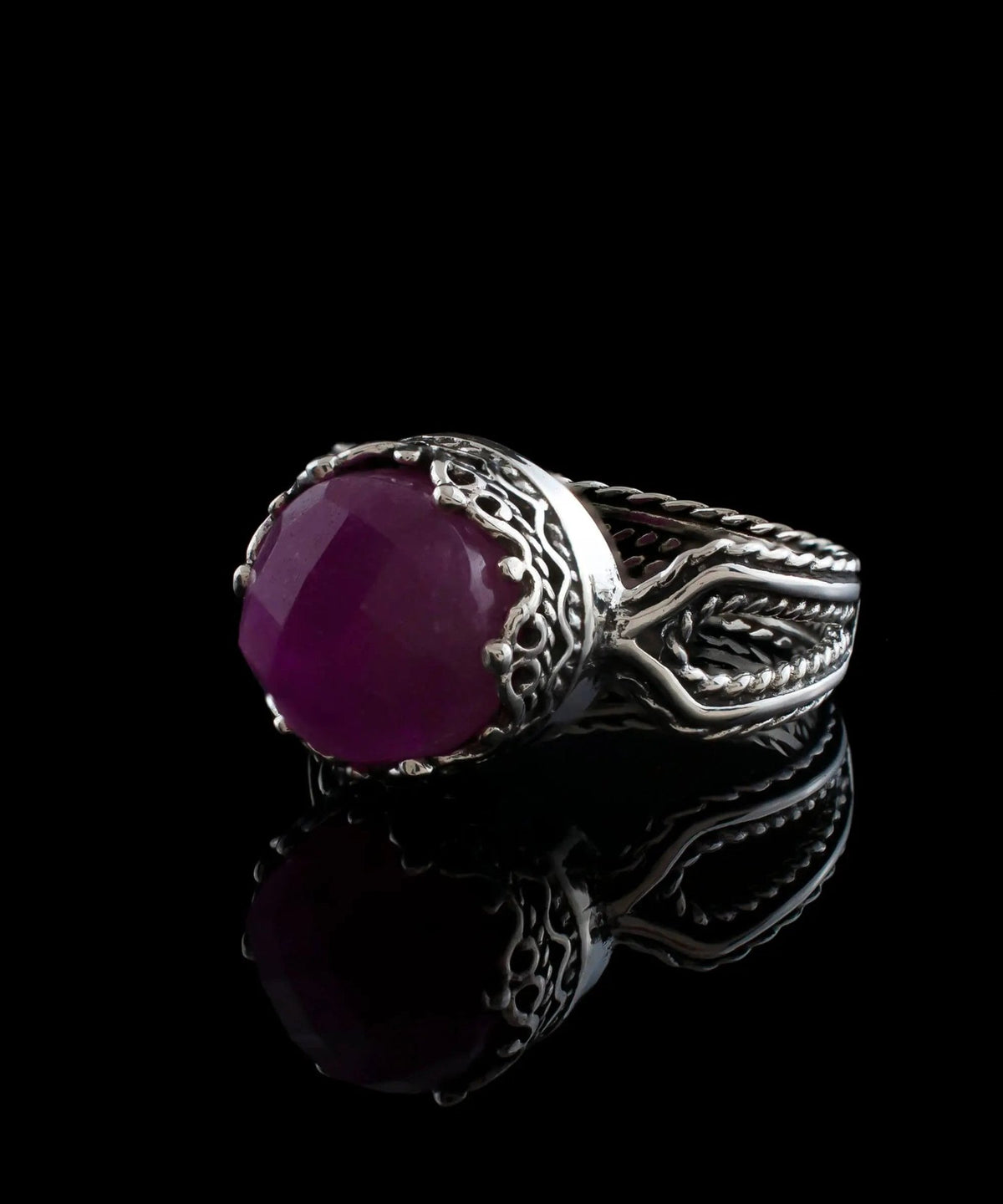 Ruby Corundum Gemstone Filigree Art Women Sterling Silver Cocktail Ring - Drakoi Marketplace