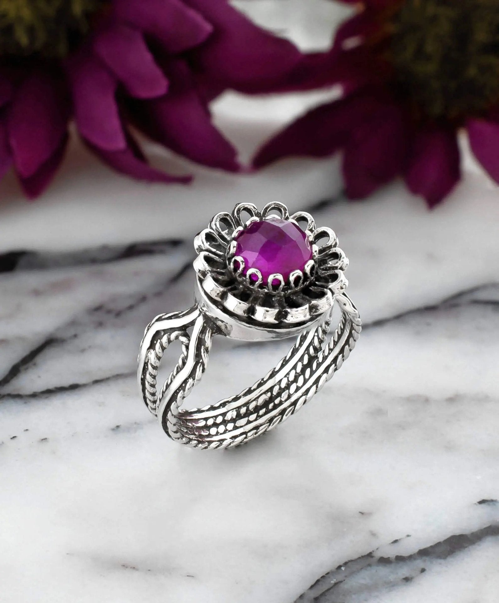 Ruby Corundum Gemstone Sterling Silver Women Cocktail Ring - Drakoi Marketplace