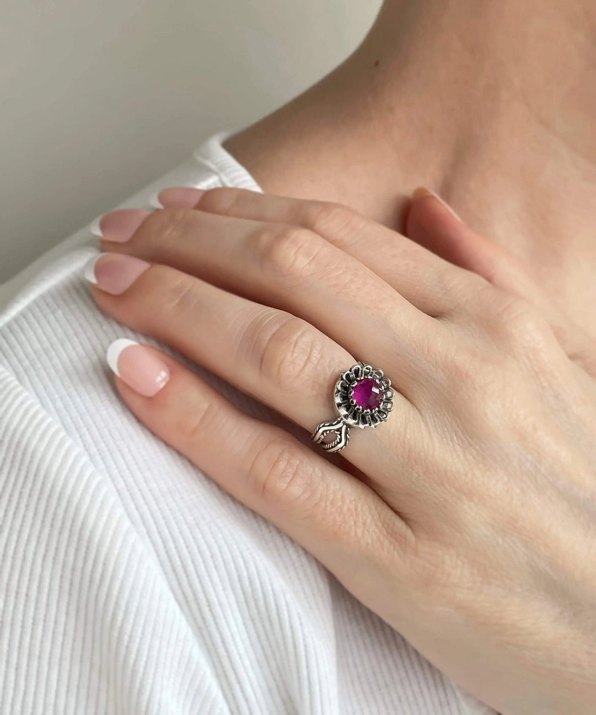 Ruby Corundum Gemstone Sterling Silver Women Cocktail Ring - Drakoi Marketplace