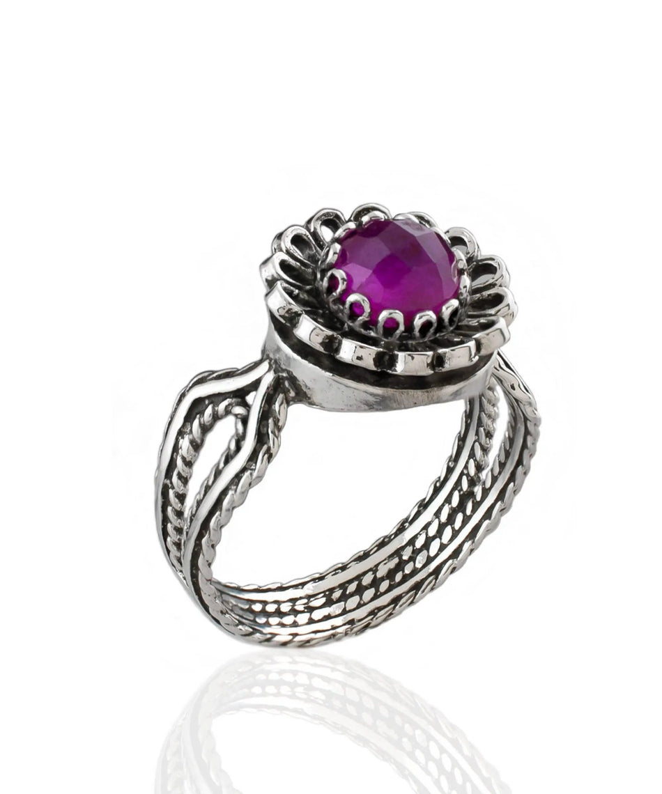 Ruby Corundum Gemstone Sterling Silver Women Cocktail Ring - Drakoi Marketplace