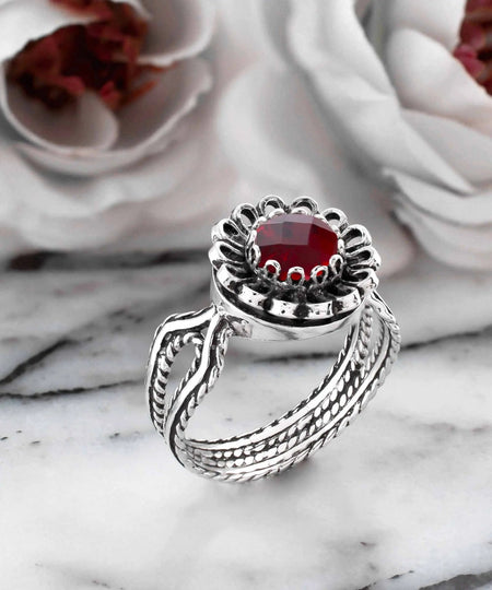 Ruby Quartz Gemstone Sterling Silver Women Cocktail Ring - Drakoi Marketplace