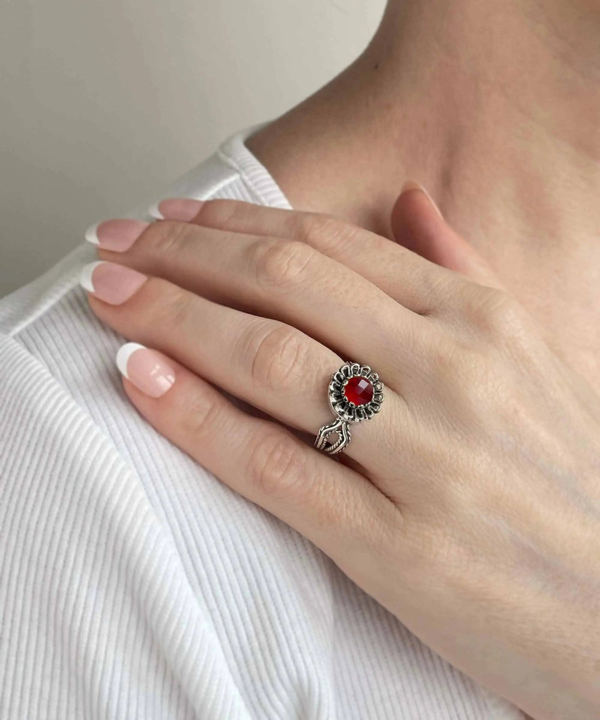 Ruby Quartz Gemstone Sterling Silver Women Cocktail Ring - Drakoi Marketplace