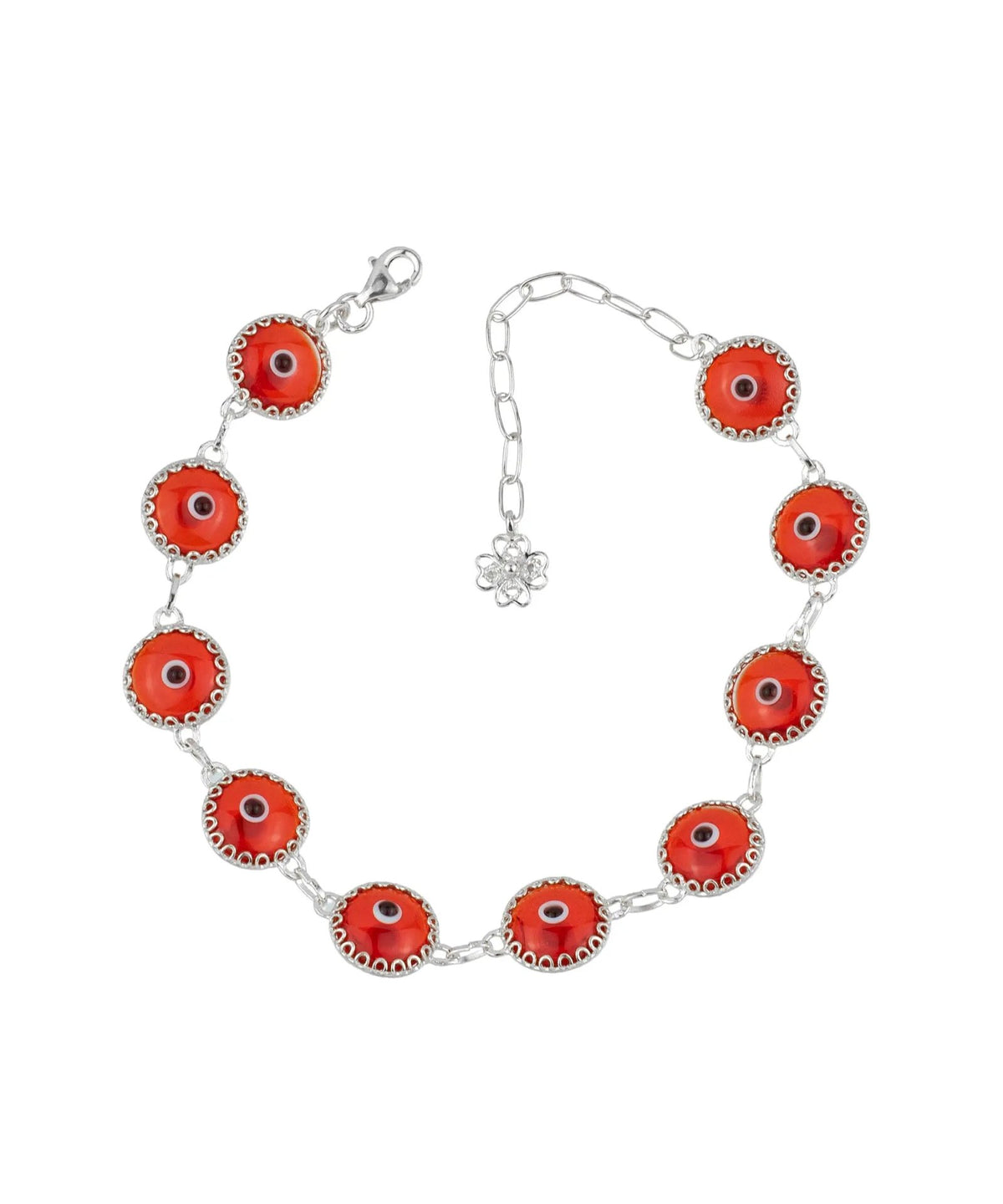 Scarlet Evil Eye Woman Sterling Silver Woman Link Bracelet - Drakoi Marketplace