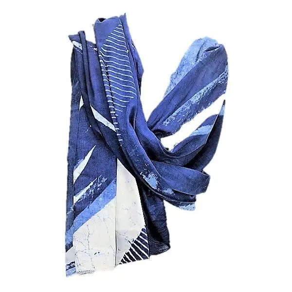 Serenity Indigo handprinted scarf - Drakoi Marketplace