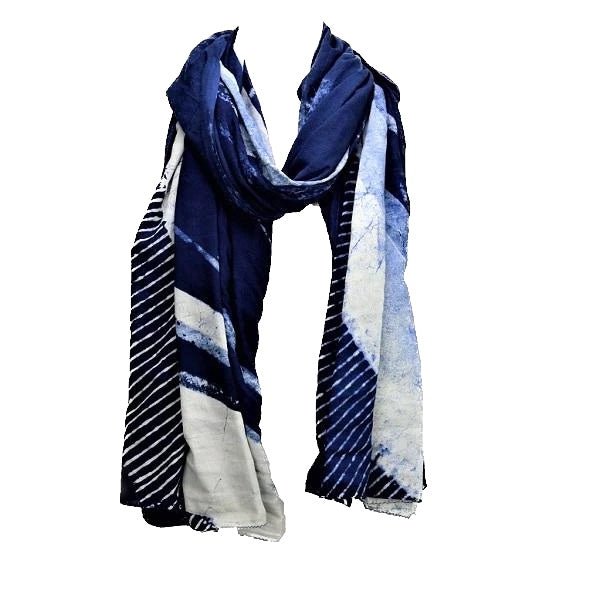 Serenity Indigo handprinted scarf - Drakoi Marketplace