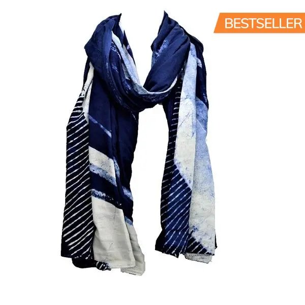 Serenity Indigo handprinted scarf - Drakoi Marketplace