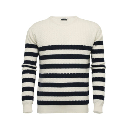 Silk Cashmere Sweater Striped Cable Crew Neck Breton - Drakoi Marketplace