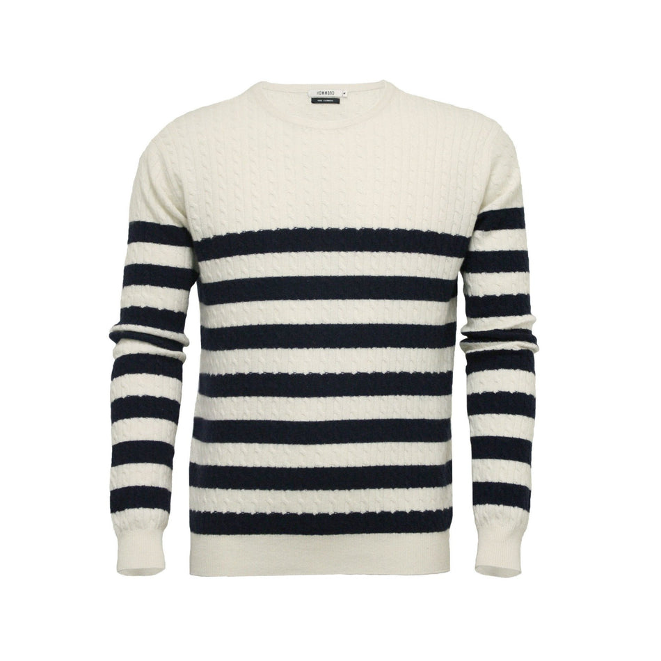 Silk Cashmere Sweater Striped Cable Crew Neck Breton - Drakoi Marketplace