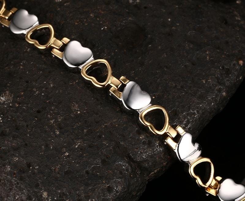 Silver and Gold Heart Magnetic Health Bracelet for women - Drakoi Marketplace