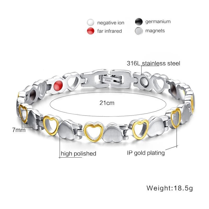 Silver and Gold Heart Magnetic Health Bracelet for women - Drakoi Marketplace