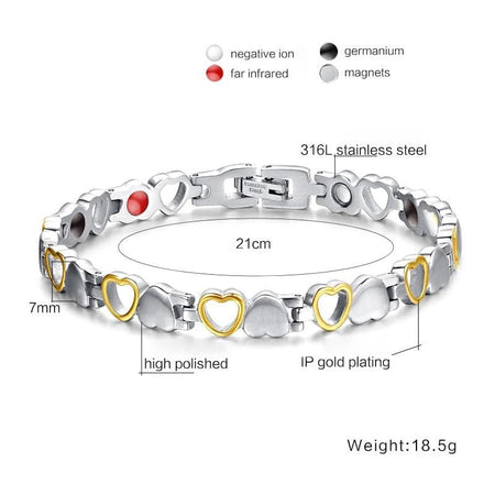 Silver and Gold Heart Magnetic Health Bracelet for women - Drakoi Marketplace