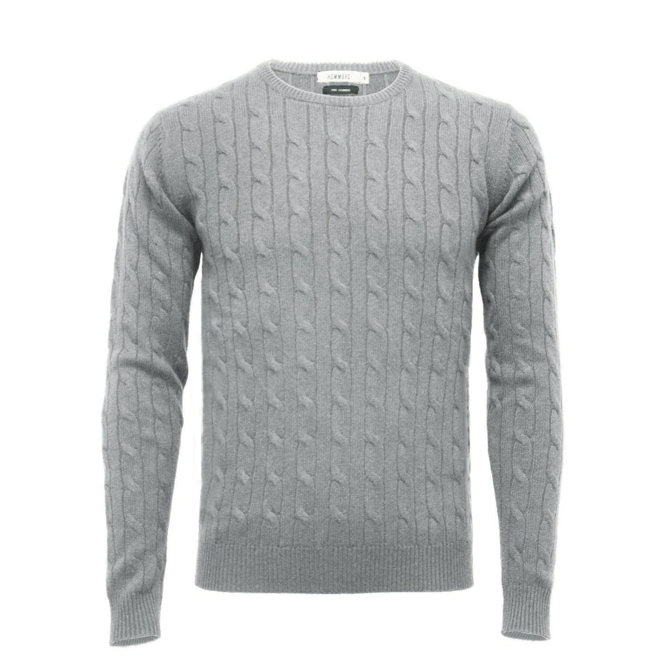 Silver Grey Cashmere Crew Neck Cable Sweater - Drakoi Marketplace