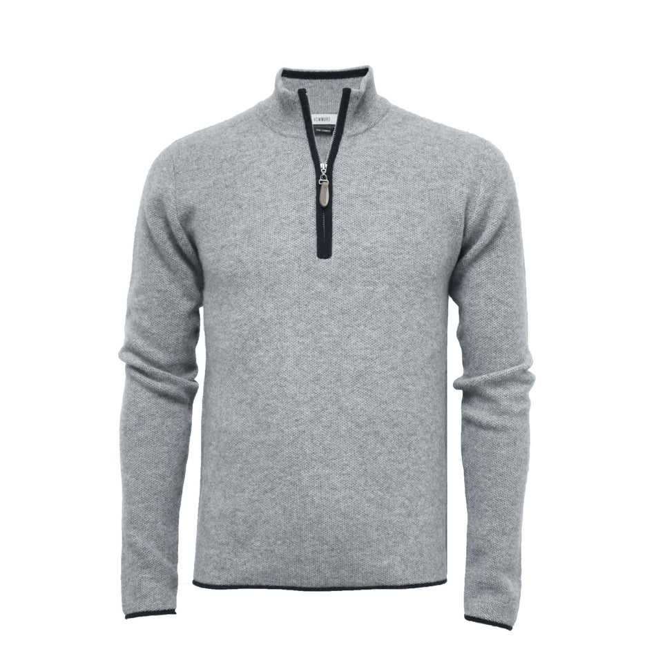 Silver Grey Cashmere Zip Neck Sweater Verbier in pique stitch - Drakoi Marketplace