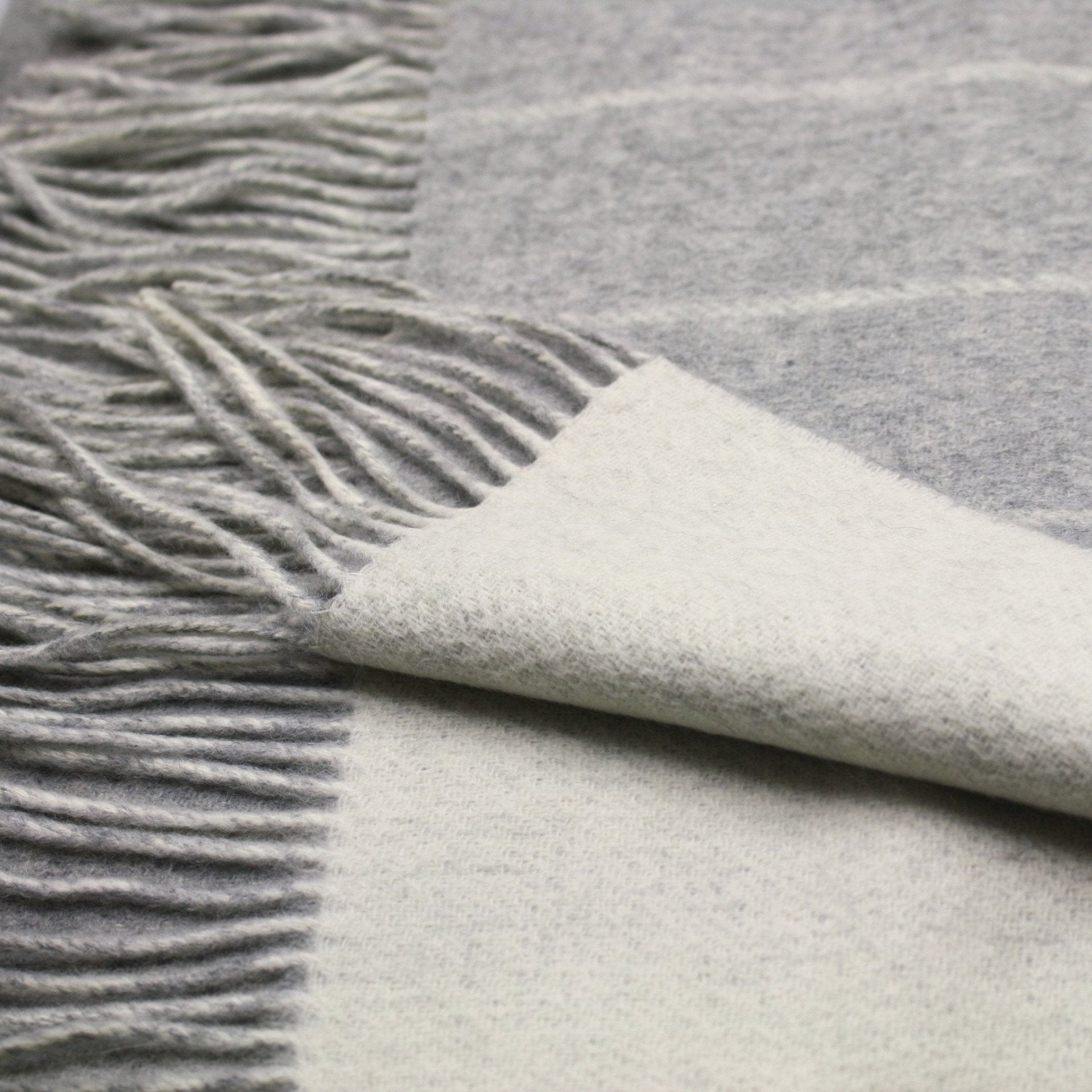 Silver Grey Woolwhite stripe Cashmere Woven Double Face Scarf - Drakoi Marketplace