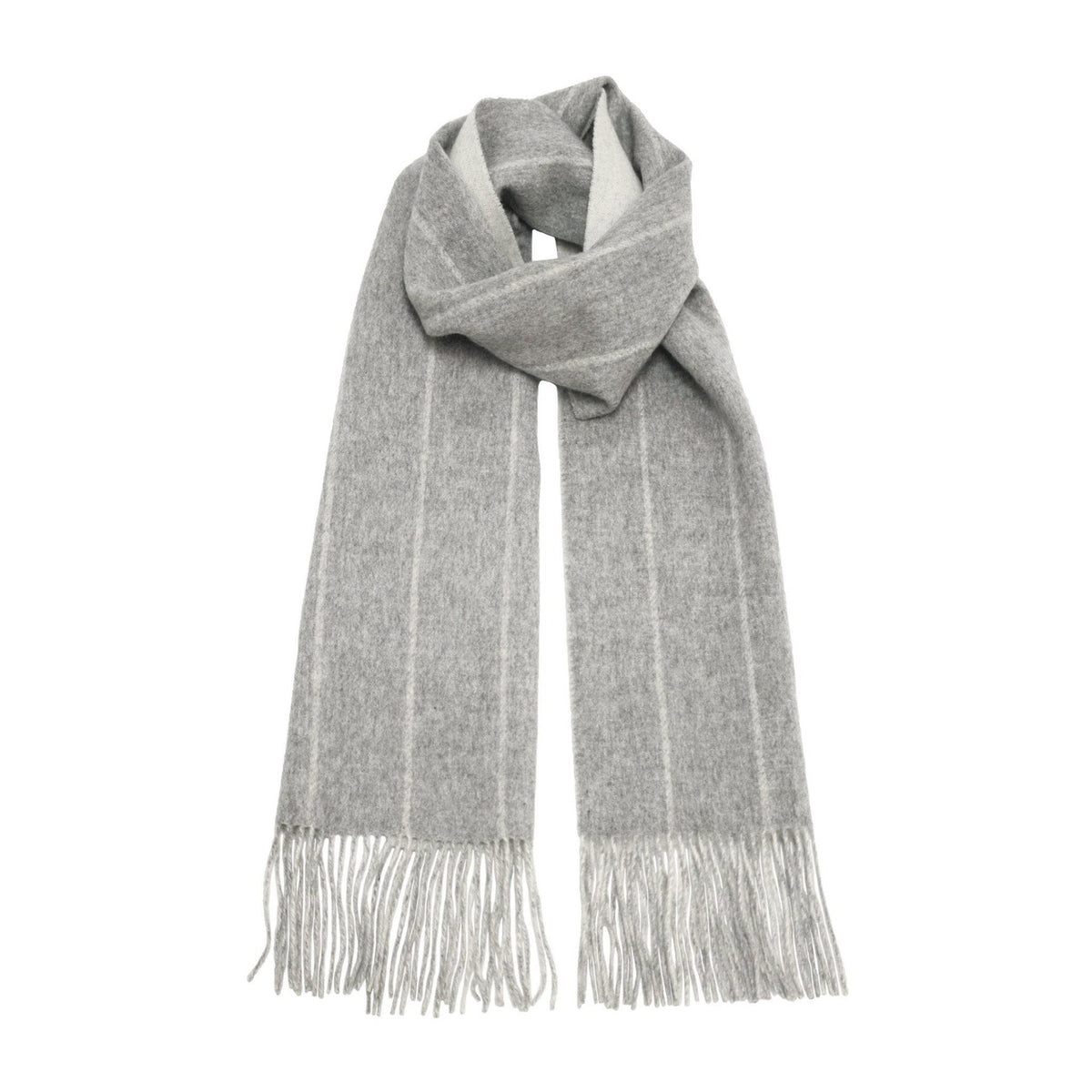 Silver Grey Woolwhite stripe Cashmere Woven Double Face Scarf - Drakoi Marketplace