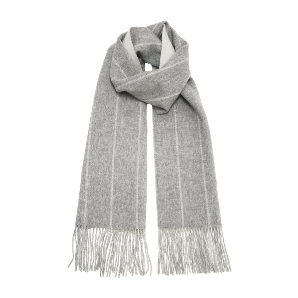 Silver Grey Woolwhite stripe Cashmere Woven Double Face Scarf - Drakoi Marketplace