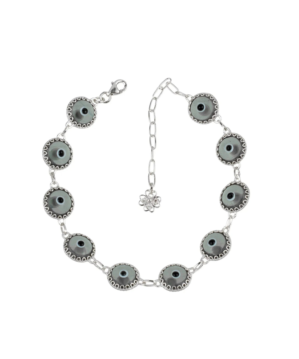 Smokey Evil Eye Woman Sterling Silver Adjustable Link Bracelet - Drakoi Marketplace