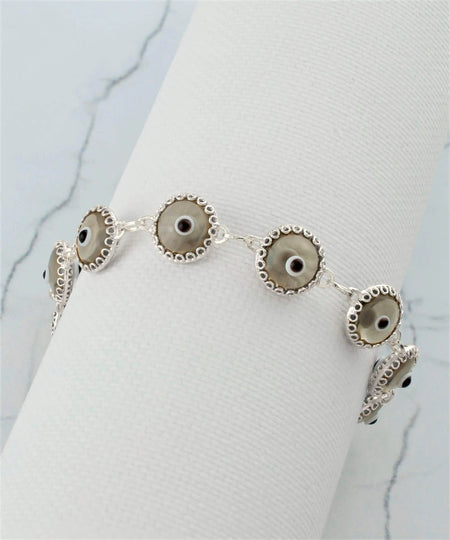 Smokey Evil Eye Woman Sterling Silver Adjustable Link Bracelet - Drakoi Marketplace