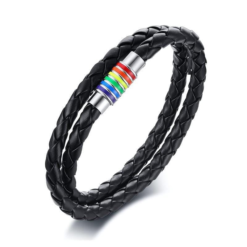 Stainless Magnetic Clasp Rainbow Leather Bracelet - Drakoi Marketplace