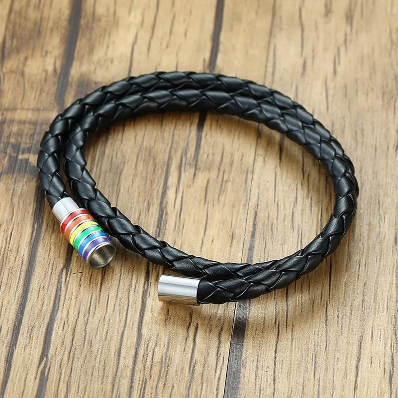 Stainless Magnetic Clasp Rainbow Leather Bracelet - Drakoi Marketplace