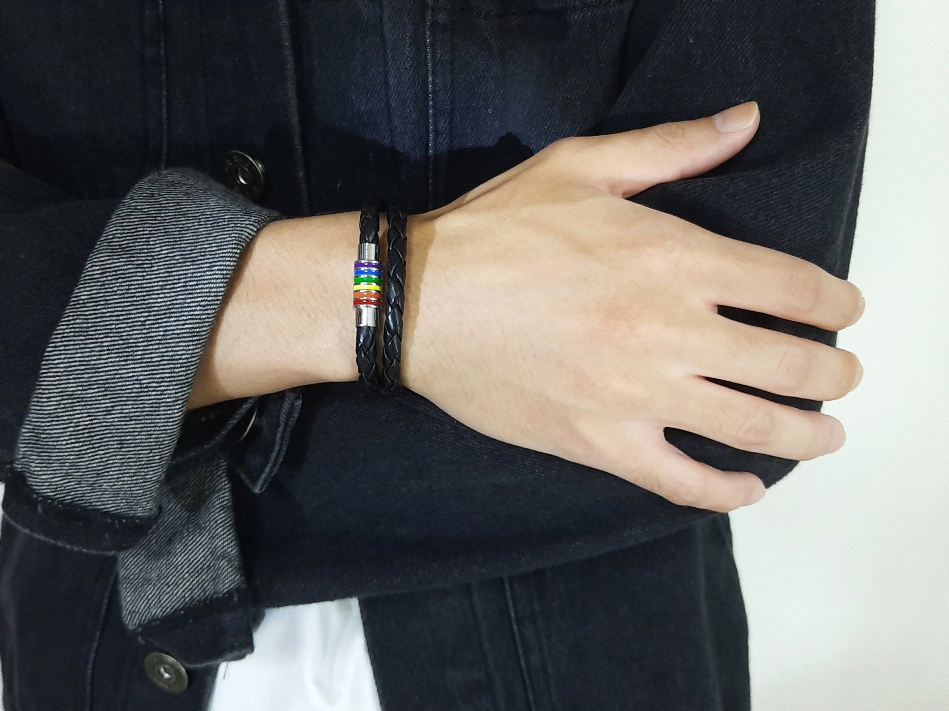 Stainless Magnetic Clasp Rainbow Leather Bracelet - Drakoi Marketplace