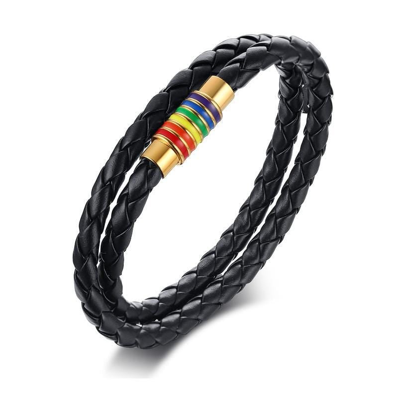 Stainless Magnetic Clasp Rainbow Leather Bracelet - Drakoi Marketplace