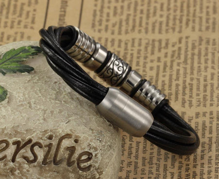 Stainless Steel Beads Leather Bracelet - Drakoi Marketplace