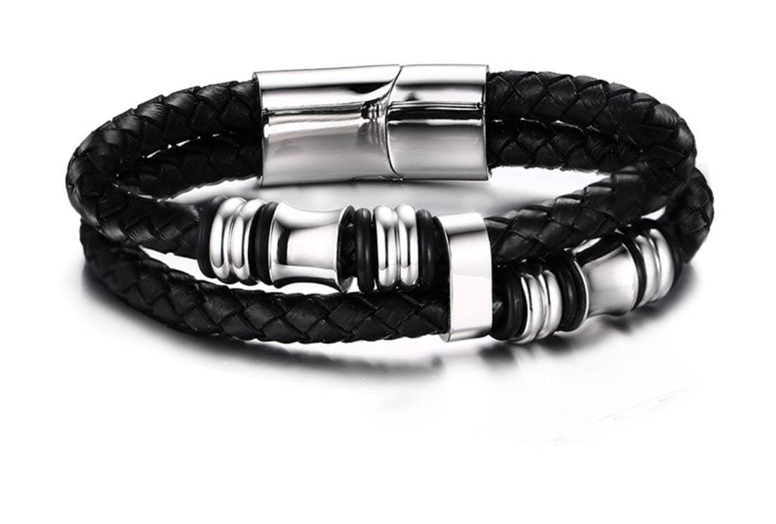 Stainless Steel Beads Leather Bracelet - Drakoi Marketplace