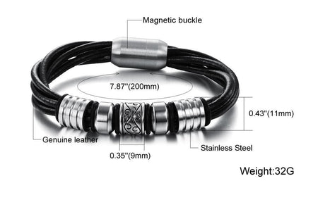 Stainless Steel Beads Leather Bracelet - Drakoi Marketplace