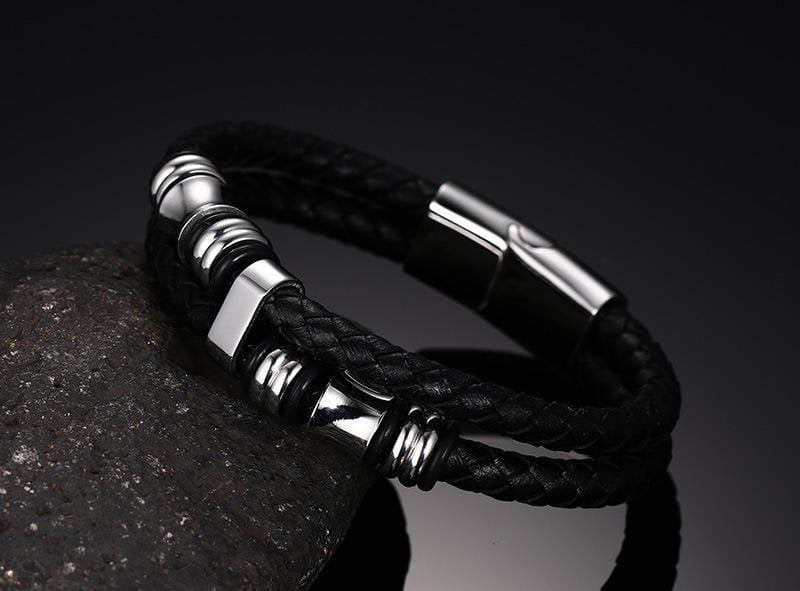 Stainless Steel Beads Leather Bracelet - Drakoi Marketplace