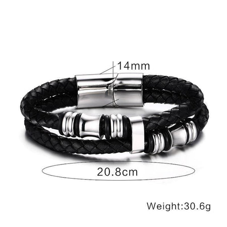 Stainless Steel Beads Leather Bracelet - Drakoi Marketplace