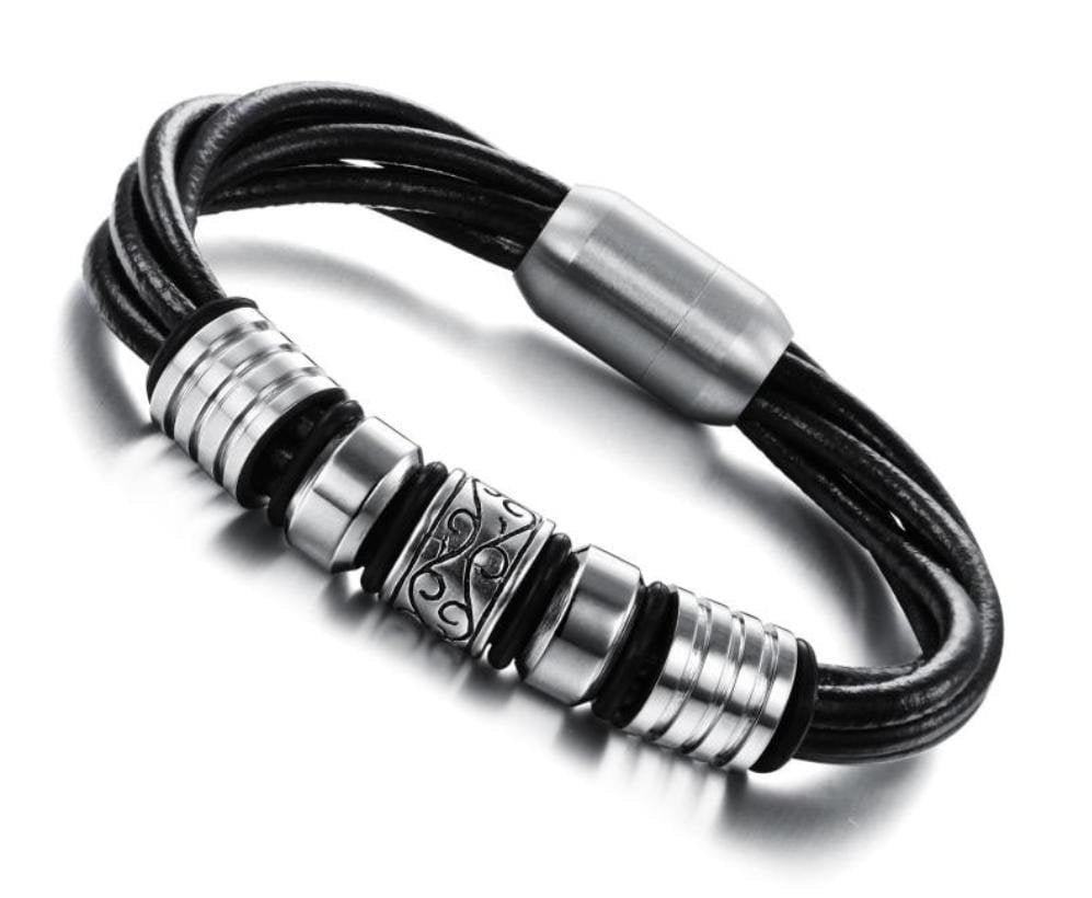 Stainless Steel Beads Leather Bracelet - Drakoi Marketplace