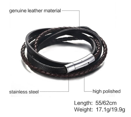 Stainless Steel Black Leather Bracelet - Drakoi Marketplace