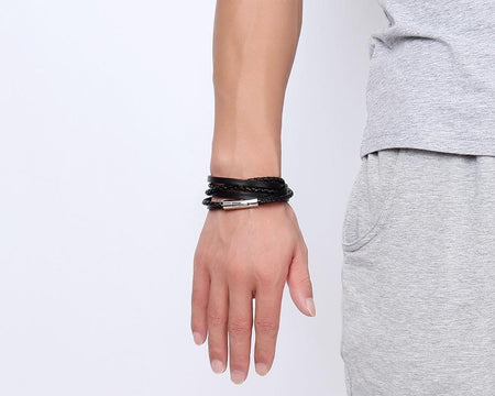 Stainless Steel Black Leather Bracelet - Drakoi Marketplace