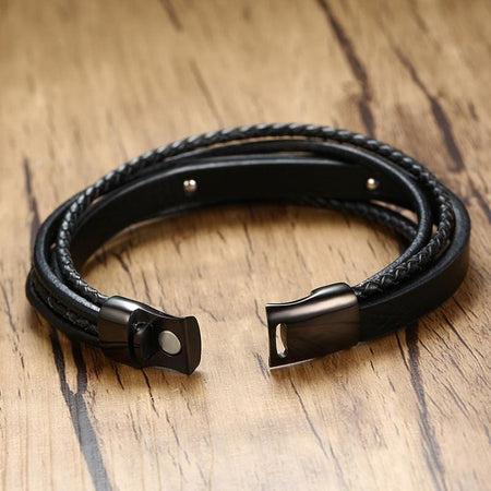 Stainless Steel Black Leather ID Bracelet - Drakoi Marketplace