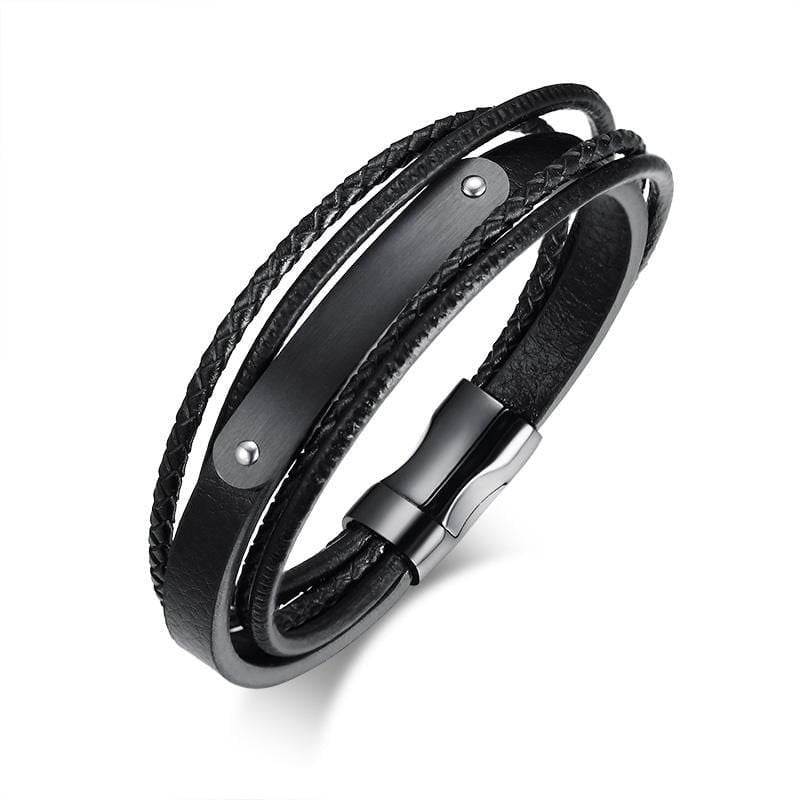 Stainless Steel Black Leather ID Bracelet - Drakoi Marketplace