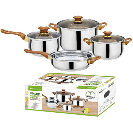 Stainless Steel Cookware Pots and Pans Set, 7 Piece Set - Drakoi Marketplace