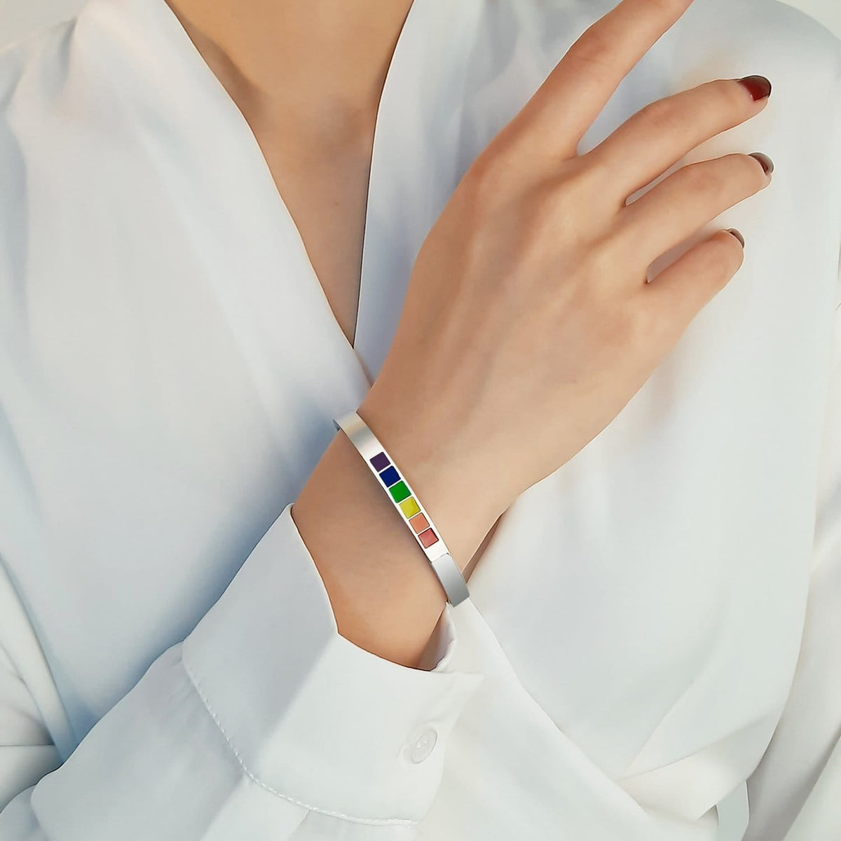 Stainless Steel Enamel Rainbow Cuff Bracelet - Drakoi Marketplace