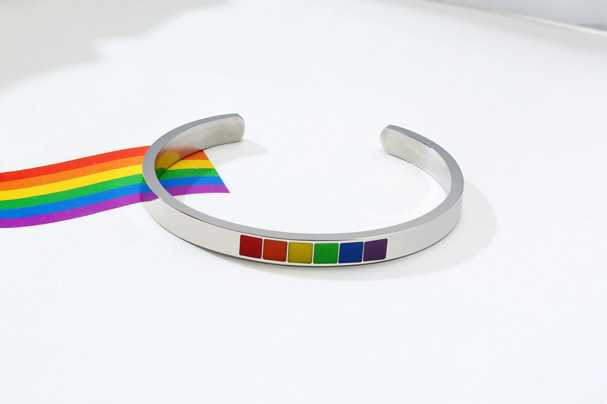 Stainless Steel Enamel Rainbow Cuff Bracelet - Drakoi Marketplace