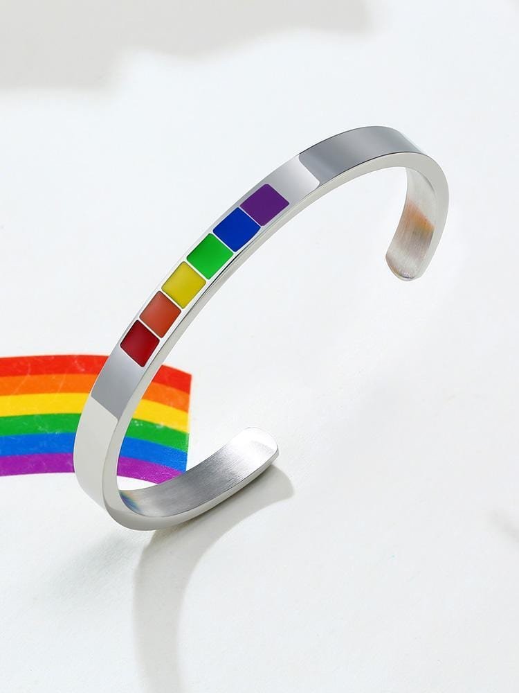 Stainless Steel Enamel Rainbow Cuff Bracelet - Drakoi Marketplace