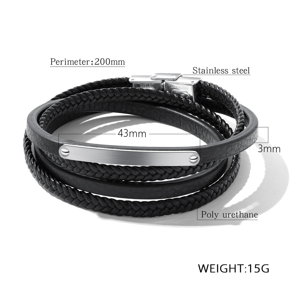 Stainless Steel Engravable ID Bracelet with Multi-Strand Braided Leather - Drakoi Marketplace