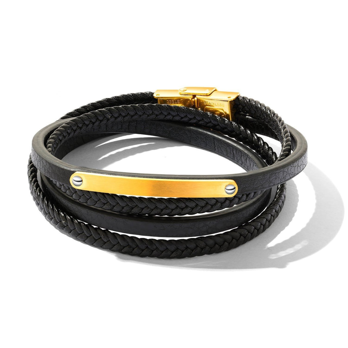 Stainless Steel Engravable ID Bracelet with Multi-Strand Braided Leather - Drakoi Marketplace