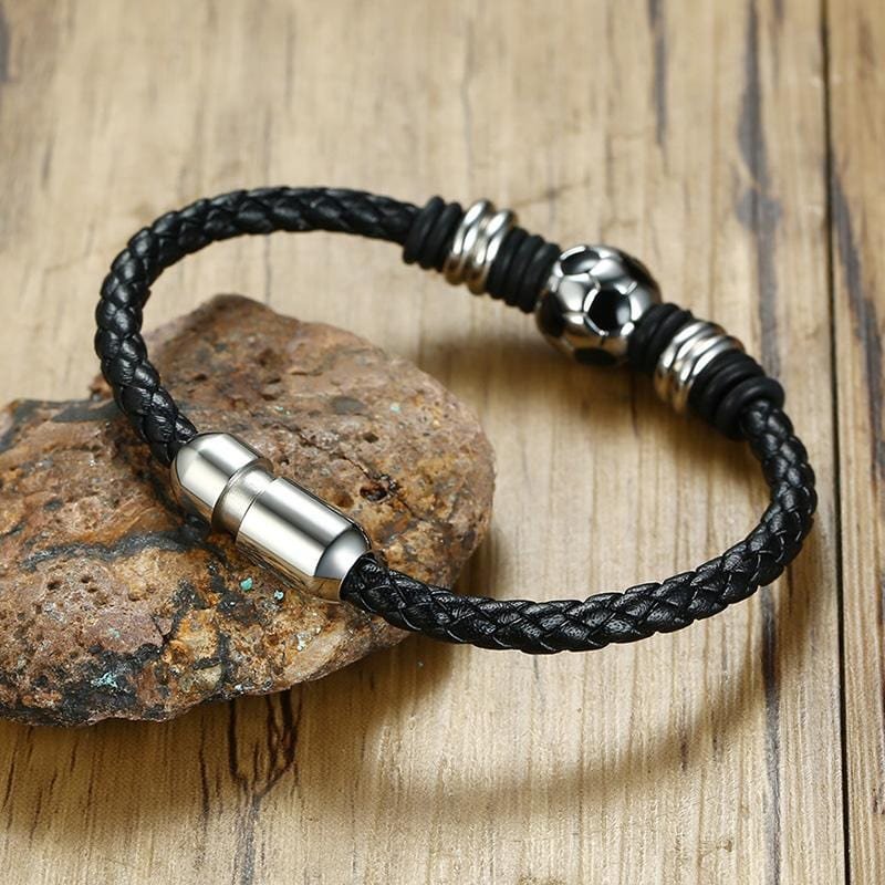 Stainless Steel Football Magnetic Leather Bracelet - Drakoi Marketplace