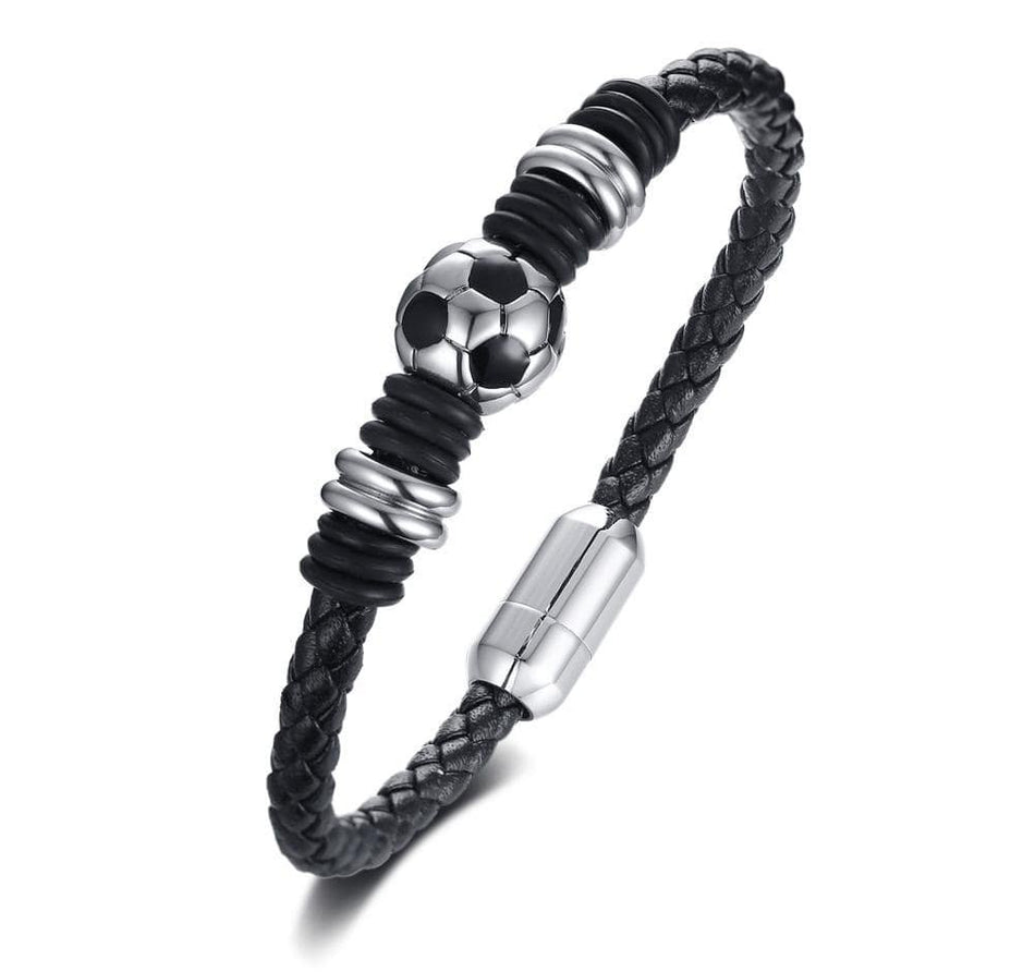 Stainless Steel Football Magnetic Leather Bracelet - Drakoi Marketplace