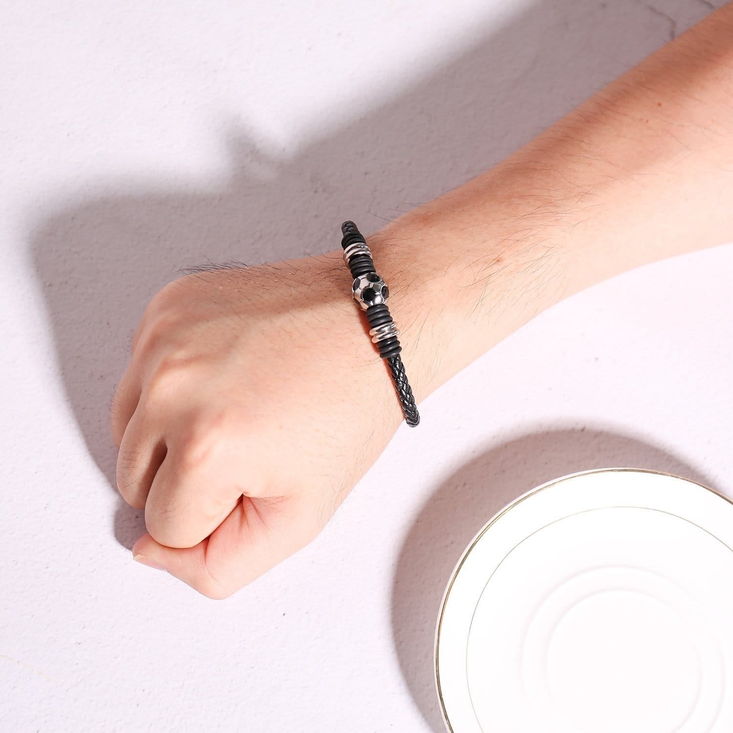 Stainless Steel Football Magnetic Leather Bracelet - Drakoi Marketplace